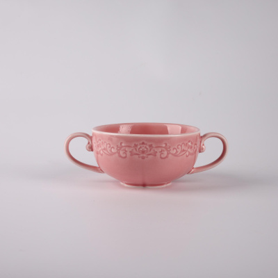 Бульонница с ручками розовая Camelia, глянцевая, 10.6х15.5х5.2 см, 250мл, фарфор (JET, арт. HS236302)