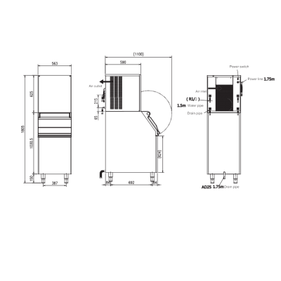 Льдогенератор HISAKAGE AS-450W гранулированный/колотый, в комплекте с бункером (водяное охлаждение)