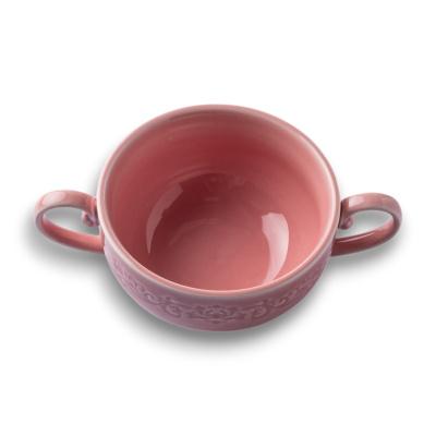 Бульонница с ручками розовая Camelia, глянцевая, 10.6х15.5х5.2 см, 250мл, фарфор (JET, арт. HS236302)