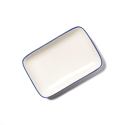 Тарелка прямоугольная белая с синим кантом, глянцевая, 30 см (JET, арт. H0464-N546)