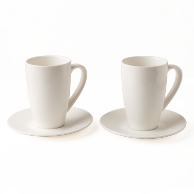 Набор из двух кружек с блюдцами белый, глянцевый, 450 мл, фарфор (JET, арт. ЦБ-ГУ022895)