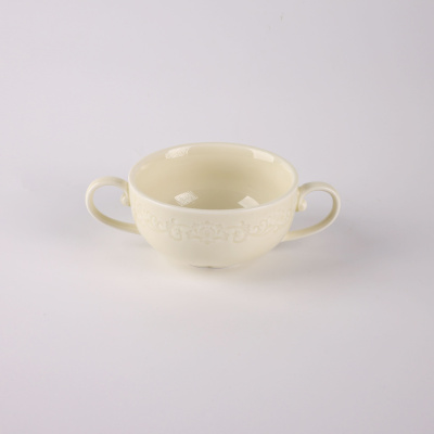 Бульонница с ручками молочная Camelia, глянцевая, 10.6х15.5х5.2 см, 250мл, фарфор (JET, арт. HS236301)