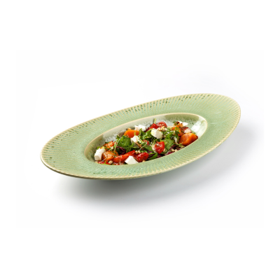 Блюдо овальное зеленое, глянцевое, 35,2 см, фарфор (JET, арт. CG1228)