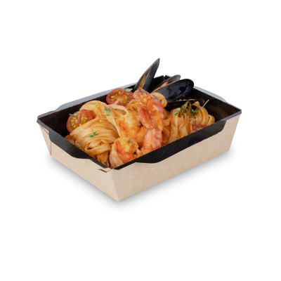 Контейнер OSQ OPSALAD 400 (BE), 120/145x85/96x45, Крафт / Черный (50/уп.) (800/кор.) JET