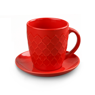 Кружка с блюдцем "Марок. решетка" красная глянец, 350 мл, каменная керамика (JET, арт. HL940880)