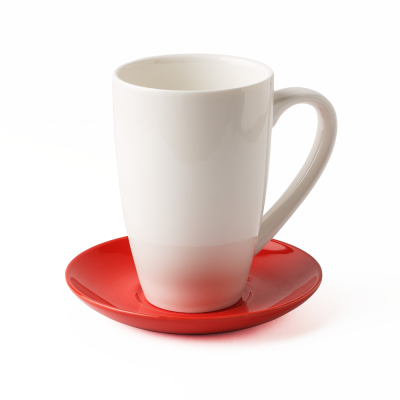 Набор из четырех кружек с цветными блюдцам, глянцевый, 450 мл, фарфор (JET)