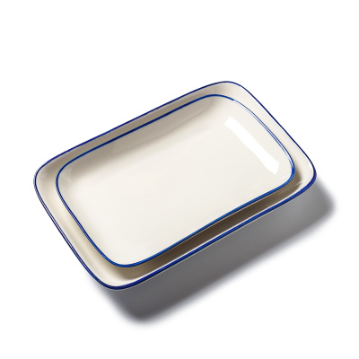 Тарелка прямоугольная белая с синим кантом, глянцевая, 23,5 см (JET, арт. H0465-N546)