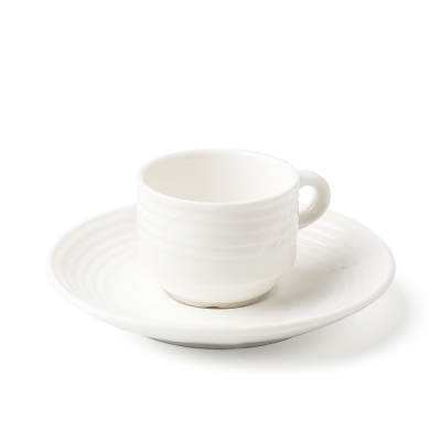 Чашка с блюдцем белая, глянцевая, 80 мл, фарфор (JET, арт. H6736/Н6737)