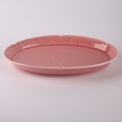 Тарелка овальная розовая Camelia, глянцевая, 32.2х21.5х4.8 см, фарфор (JET, арт. HS236294)