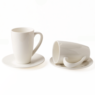 Набор из двух кружек с блюдцами белый, глянцевый, 450 мл, фарфор (JET, арт. ЦБ-ГУ022895)