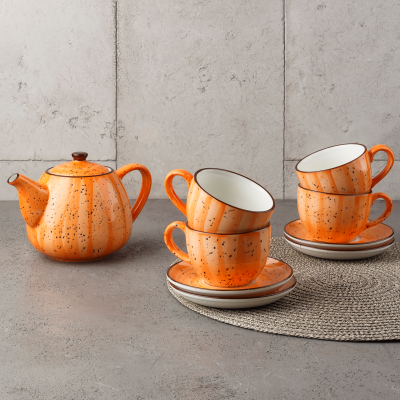 Чайный сервиз оранжевый на 6 персоны + молочник в подарок!