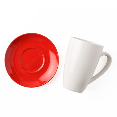 Набор из четырех кружек с цветными блюдцам, глянцевый, 450 мл, фарфор (JET)