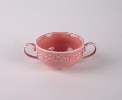 Бульонница с ручками розовая Camelia, глянцевая, 10.6х15.5х5.2 см, 250мл, фарфор (JET, арт. HS236302)