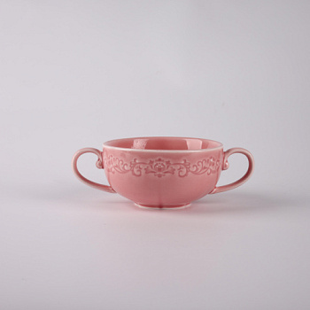 Бульонница с ручками розовая Camelia, глянцевая, 10.6х15.5х5.2 см, 250мл, фарфор (JET, арт. HS236302)