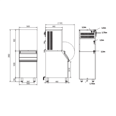 Льдогенератор HISAKAGE SC-500W кубик, в комплекте с бункером (водяное охлаждение)