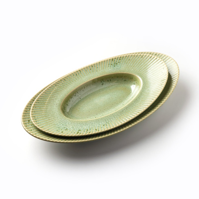 Блюдо овальное зеленое, глянцевое, 40,5 см, фарфор (JET, арт. CG1229)