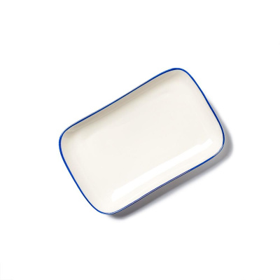 Тарелка прямоугольная белая с синим кантом, глянцевая, 23,5 см (JET, арт. H0465-N546)