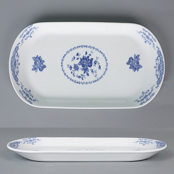 Тарелка прямоугольная темно-синяя, Retro Rose, глянцевая, 38,7 х 16,3 х 2,3 см, фарфор (JET, арт. C9300254)